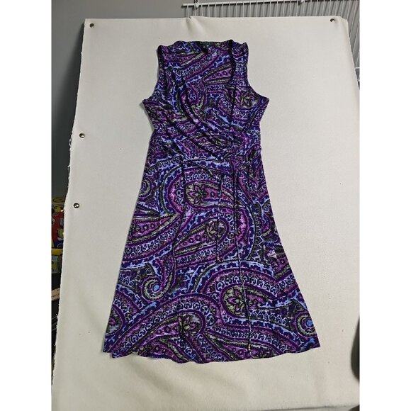 Lauren Ralph Lauren Knit Sheath Wiggle Dress Sz M Purple/Blue Art To Wear - Picture 1 of 6